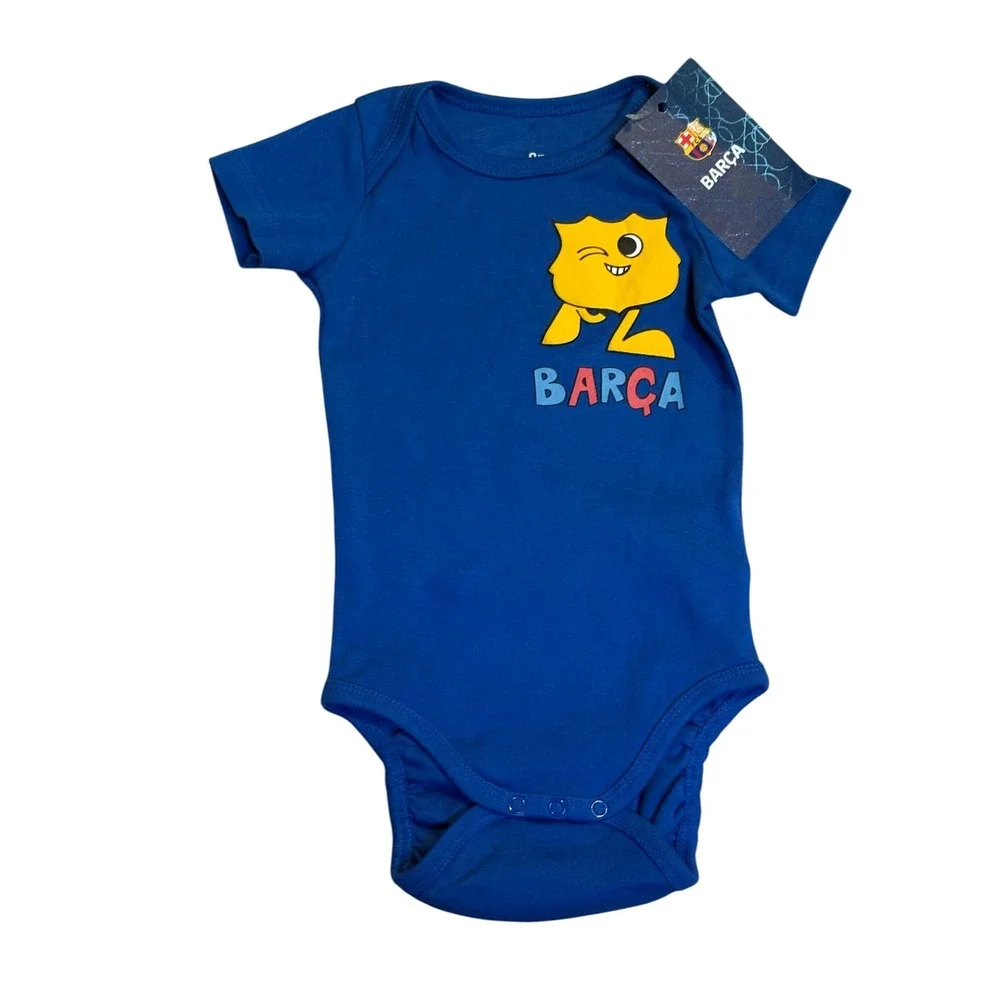 FC Barcelona Bodysuit Kids 9M Blue Barça‎ Crest Short Sleeve Romper